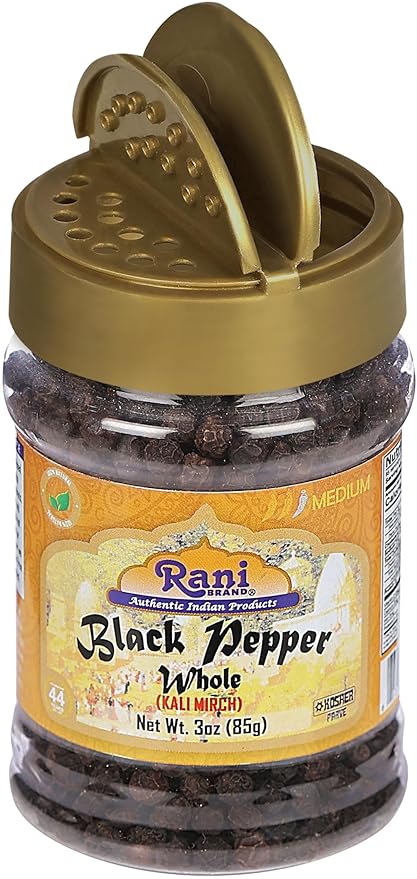 Rani Black Pepper Whole (Peppercorns), Premium MG-1 Grade 3oz (85g) PET Jar ~ All Natural | Gluten Friendly | Non-GMO | Kosher | Product of Vietnam | Perfect size for Grinders!