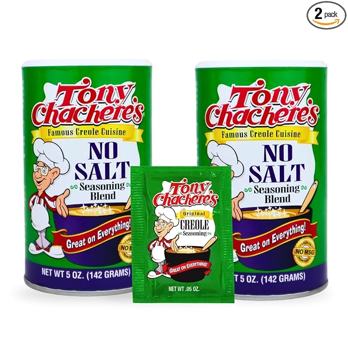 Tony Chachere's Creole and Cajun Seasoning Canisters (2 Pack + Packet) (2 Pack, No Salt)