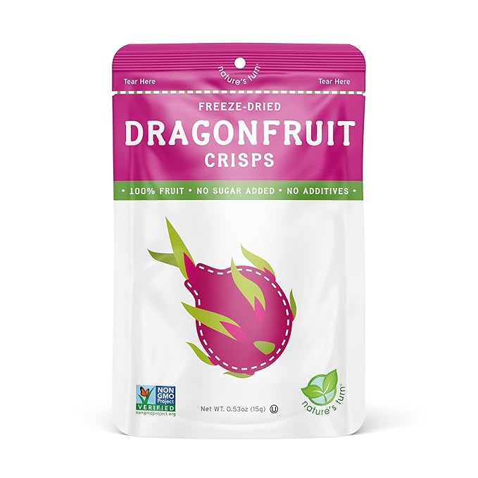 Nature’s Turn Freeze-Dried Dragon Fruit Crisps – Healthy, Gluten-Free, Crispy & Delicious, Plant-Based Snack, Ideal for Cereal, Smoothies, School Lunches, & On-the-Go, Pack of 6 (0.53 oz Each)