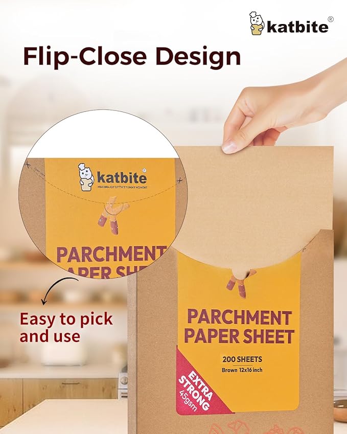 Katbite 200Pcs 12x16 In Unbleached Parchment Paper for Baking, Precut Parchment Paper Sheets, Heavy Duty Flat Baking Paper, Half Sheet Baking Sheets for Baking Cookies, Cooking, Air Fryer, Oven