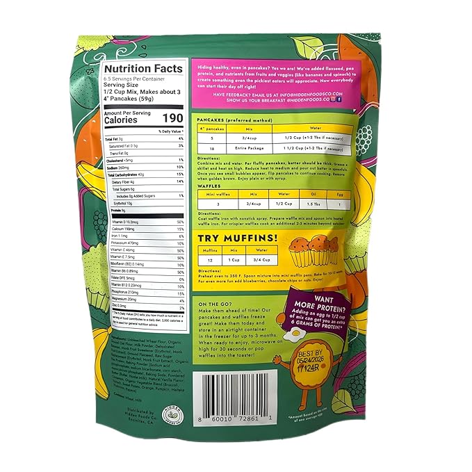 Hidden Foods Variety Pancake Mix 3-Pack | Cinnamon Churro, Homestyle & Chocolate Pancake Mixes | Protein & Fiber, Made with Natural Ingredients, Fruits, Vegetables, Wheat & Oat Flour | Just Add Water
