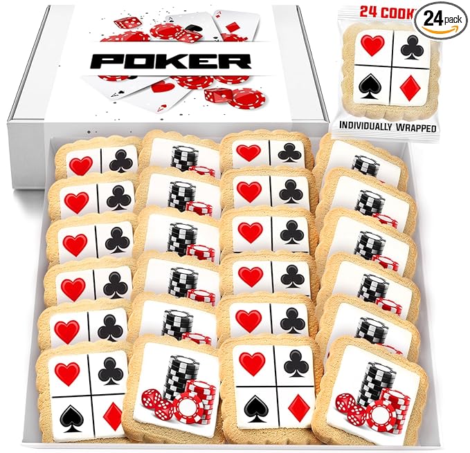 Poker Themed Cookies Casino Game Night Club Dice Treats | 24 Pack Bulk | Individually Wrapped | Cards Ace Spade Snacks Cookie