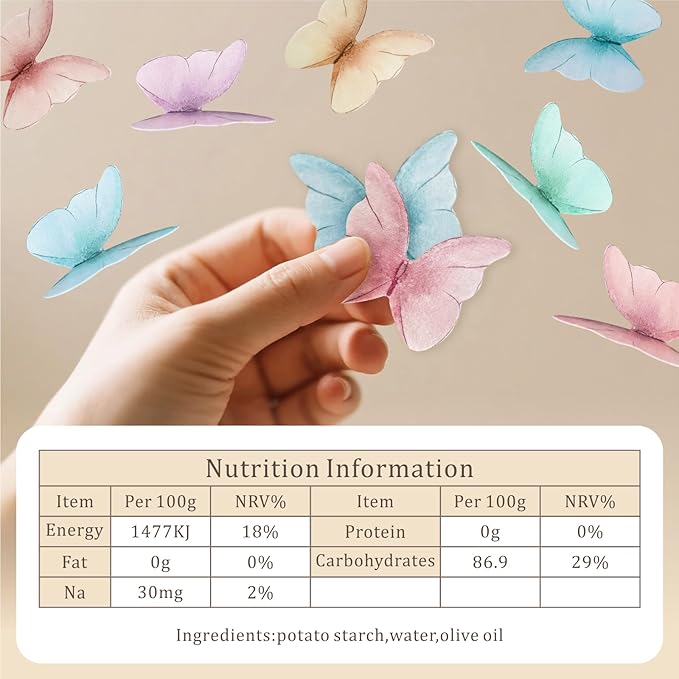 48pcs Edible Butterflies for Cake Decorating, Wafer Paper Butterfly Cake Decorations, Edible Cake Decorations(6 Colors)