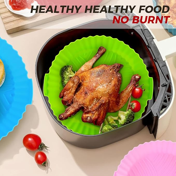 Buauty 3 Pack Air Fryer Silicone Liners 8inch Air Fryer Silicone Pot Reusable Food Grade Silicone Airfryer Liners Baking Basket Accessories Replacement of Flammable Disposable Parchment Paper