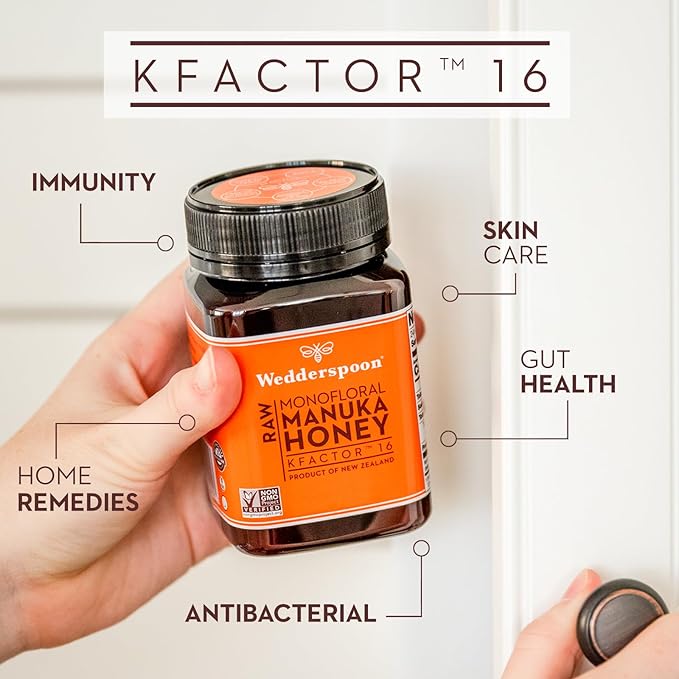 Wedderspoon Raw Premium Manuka Honey, KFactor 16, 35.2 Oz, Unpasteurized, Genuine New Zealand Honey, Traceable From Our Hives To Your Home