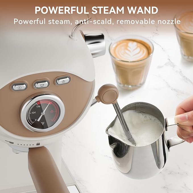 Espresso Machine, 20 BAR Pump Temperature Control, Compact Espresso Maker with Steam Milk Frother, Professional Coffee Makers for Home, Cappuccino, Latte, Gifts for Coffee Lover, White