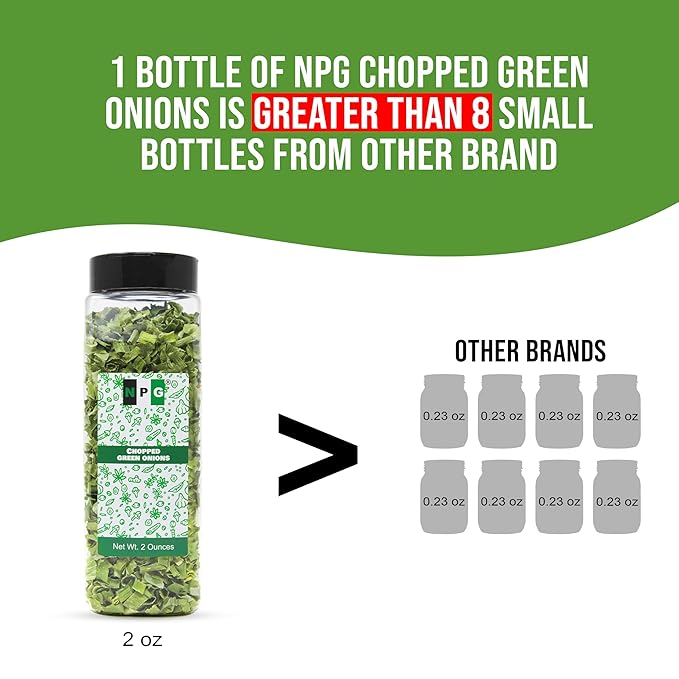 NPG Freeze Dried Chopped Green Onions 2 Oz, All Natural Non-GMO Gluten Free, Dried Scallions, Gourmet Spring Green Onions for Cooking, Salads, Garnish