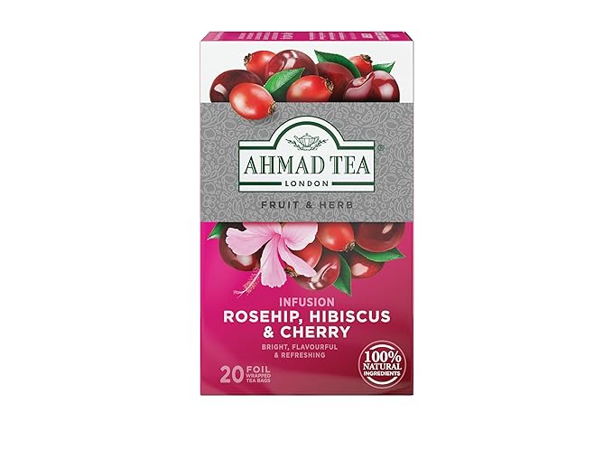 Ahmad Tea Herbal Tea, Rosehip, Hibiscus, & Cherry, 20 ct (Pack of 1) - Decaffeinated & Sugar-Free