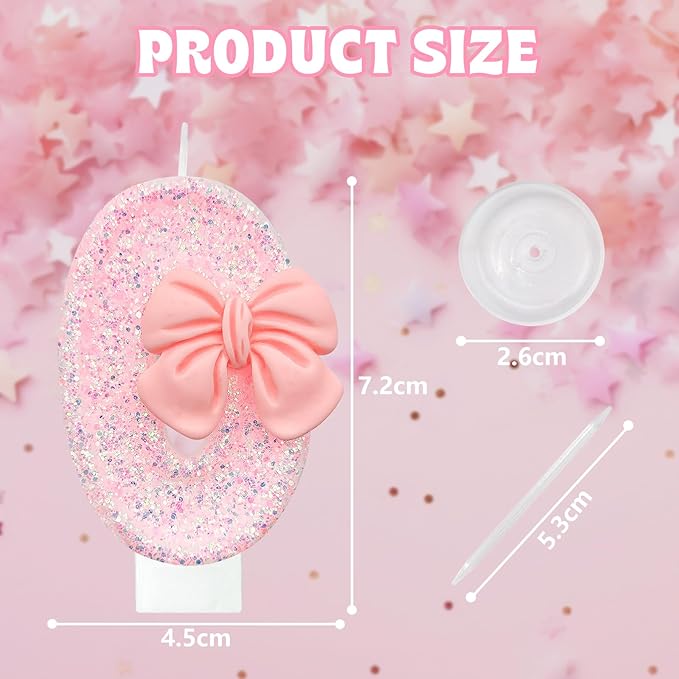 Birthday Cake Candles, Pink Glitter with Bow Cake Candles, Birthday Party Cake Toppers, Cute Birthday Candle Decorations (0)
