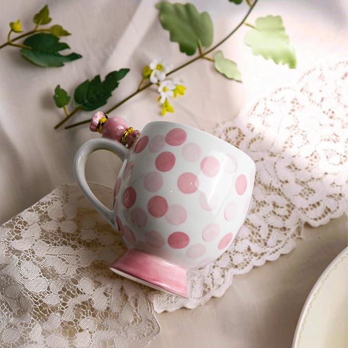 Ceramic Mug Cute Candy Shape, Unique Holiday Mug with Handle Hot Cocoa Cup Perfect for Tea & Coffee Lovers, Gifts for Family Friends or Children 12 OZ (Pink Dots)
