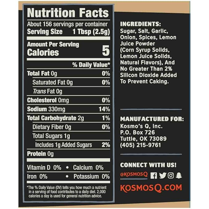 Kosmos Q Texas Beef Dry Rub, Steak Seasoning with Garlic, Onion, Lemon & Savory Spices for Steak, Beef Ribs, Brisket, Burgers, Chuck Roast, Dry Rub for Smoking & Grilling Meat, 13.8 Oz Shaker Bottle