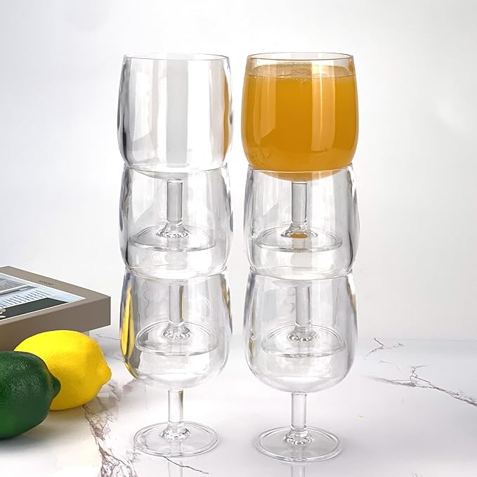 Yalin Set of 6 Unbreakable 12 oz Acrylic Plastic Wine and Water Tumbler Stackable Goblets. (Clear, 12 oz)