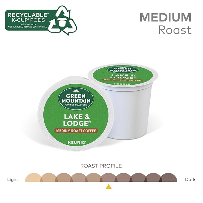 Green Mountain Coffee Roasters Lake and Lodge Blend Keurig Single-Serve K-Cup pods, Dark Roast Coffee, 60 Count (6 Packs of 10)
