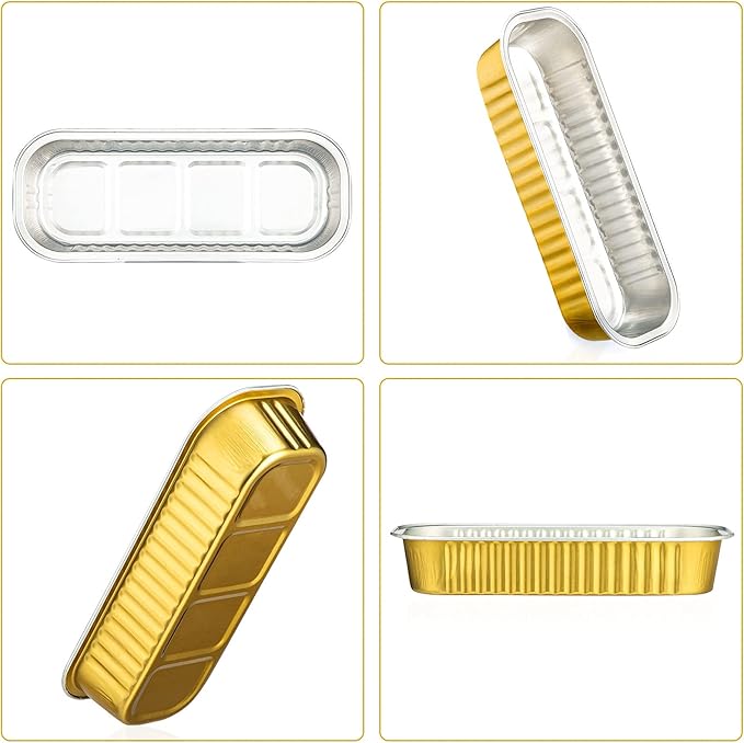 EUSOAR Gold Cupcake liners with Lids, 50pcs 6.8oz 6.5"x2.5"x1.2" Aluminum Disposable Ramekins Pan with Lids,Cupcake Baking Cups Containers Wrappers Dessert Cheesecake Creme Brulee Mini Loaf Cake Pan