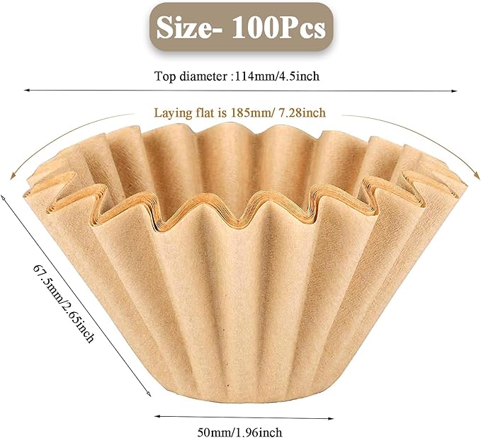 2-5 Cup Coffee Filters, Pack of 100 Unbleached Coffee Filters 5 Cup, Thicken Natural Coffee Filter Basket for Commercial, Home Coffee Maker, Pour Over Coffee Kit (Brown, W02)