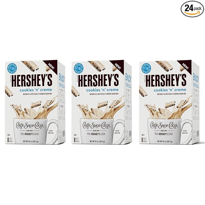 Candy Shop Cocoa HERSHEY'S COOKIES 'N' CREME Cocoa Mix, Hot Chocolate, Make Hot or Iced Cocoa, Made With Real Milk, Gluten Free, 1.25 oz Packet (24 count)