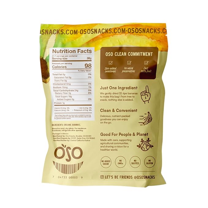Oso Snacks Organic Dried Banana Bites - Dark and Sweet| No Sugar Added | No Preservatives | 100% Fruit | No GMO | Simply Fruit. Simply Delicious.