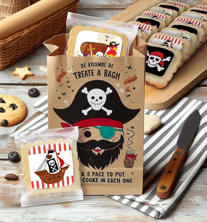 Pirate Themed Cookies Party Favors Birthday Baby Shower | Individually Wrapped 24 Pack Bulk | Theme Printed Cookie Treats snack Treasure Chest Pirateship Skull