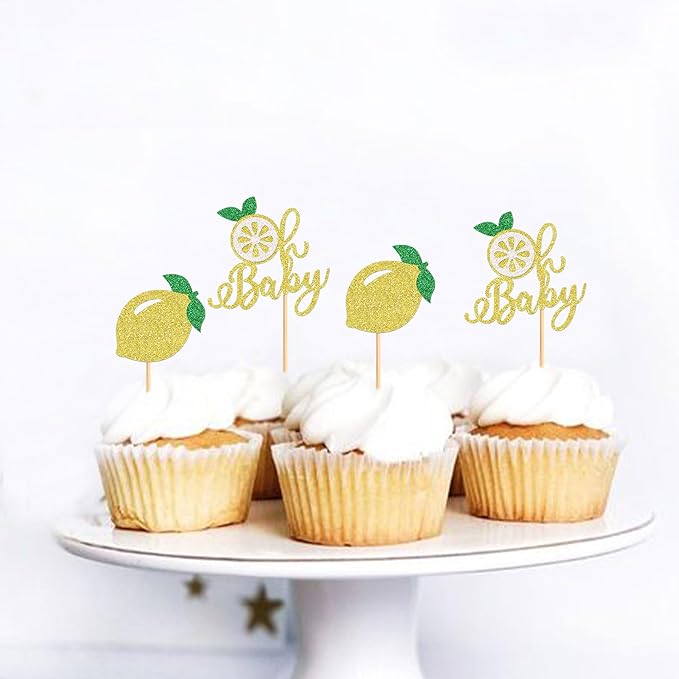 24Pcs Lemon Cupcake Toppers Fruit Theme Lemonade Party Cupcake Picks for Lemon Theme Baby Shower Kids Boys Girls Birthday Party Cake Decorations Supplies