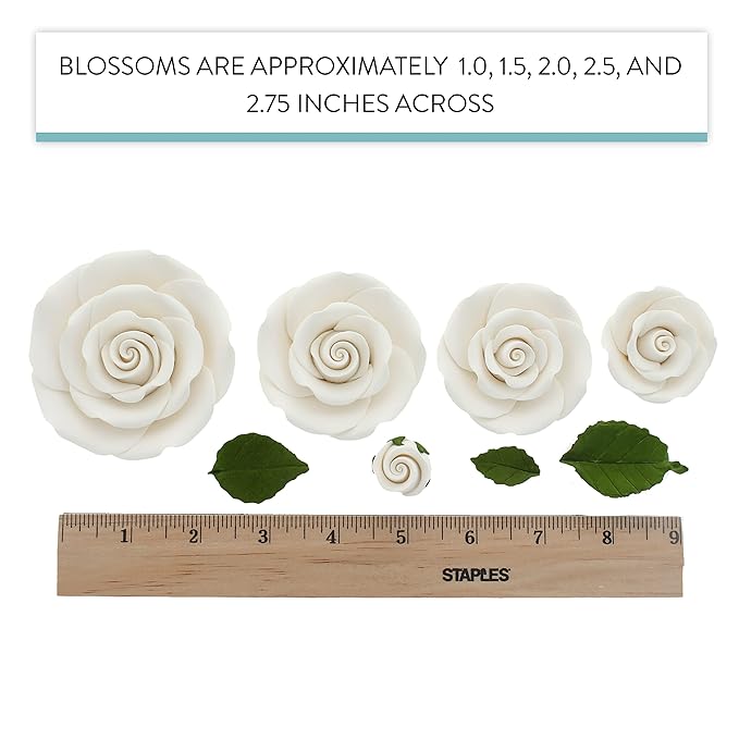 Global Sugar Art Exquisite Rose & Leaf Tray Edible Sugar Cake Flowers, White Unwired, 5 Count by Chef Alan Tetreault