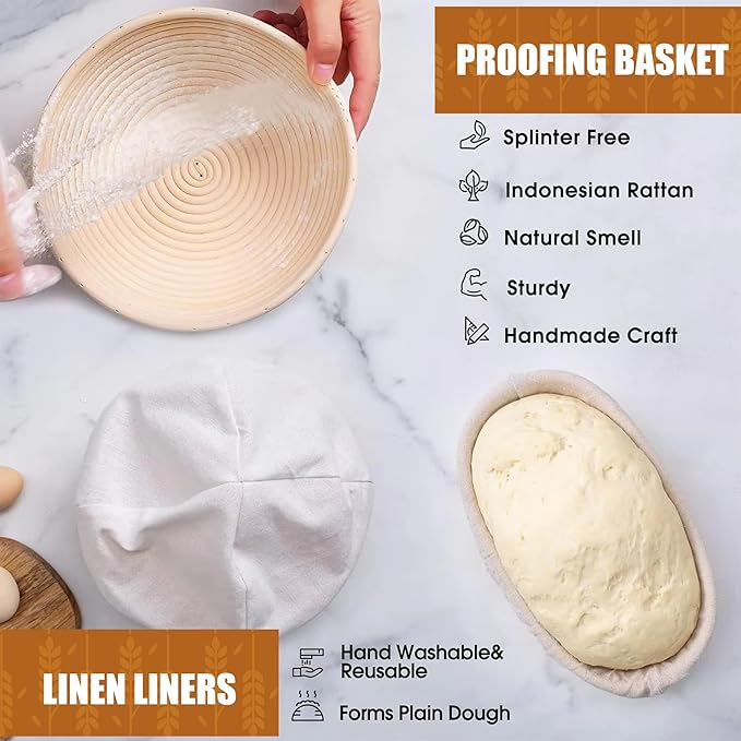 Bread Proofing Basket Set Sourdough Proofing Basket Round oval Proofing Bowls (Proofin basket 11PCS),sourdough bread baking supplies proofing baskets,banneton proofing basket 9.5" & 9"
