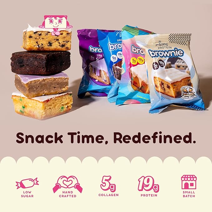 Prime Bites Protein Brownie from Alpha Prime Supplements | High Protein, Collagen Fortified Low Sugar Treat | Delicious Snack | 12 Bars per Box (Cookies & Cream Blondie)