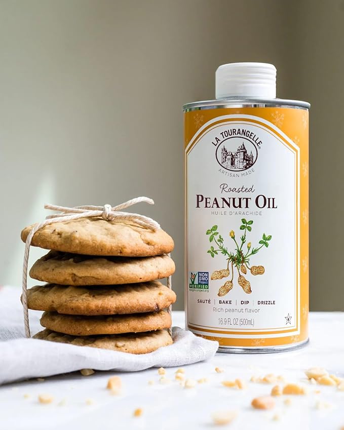 La Tourangelle, Roasted Peanut Oil, Slow Roasted Expeller-Pressed for Rich Flavor, Perfect for Cooking & Baking, Med-High Heat, Unrefined, Small Batch Production in USA, 16.9 fl oz (Pack of 2)