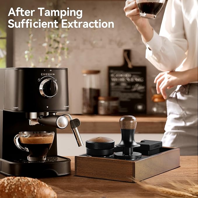 MHW-3BOMBER 53.35mm Espresso Coffee Tamper with Three Spring Loaded Calibrated Espresso Tamper 30lbs 54mm Espresso Hand Tamper with Sound Feedback Titanium Coating Black T6177T-OS