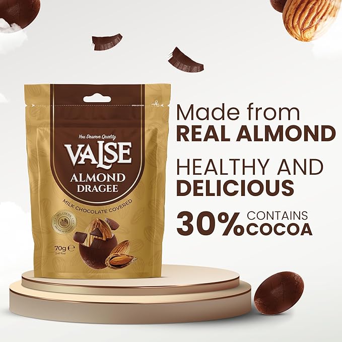 Chocolate Covered Almonds Dragee, Milk Chocolate Covered Freeze Dried Almonds Dragee, 2.47 oz Chocolate Covered Fruit, Chocolate Dipped Almonds Dragee (Mini, Almond)