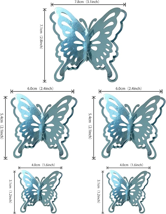 40 PCS Lively 3D Butterfly Cupcake Toppers Mixed Size Hollow Art Butterfly Cake Topper Decorations for Baby Shower Wedding Anniversary Kids Birthday Party Supplies Sky Blue