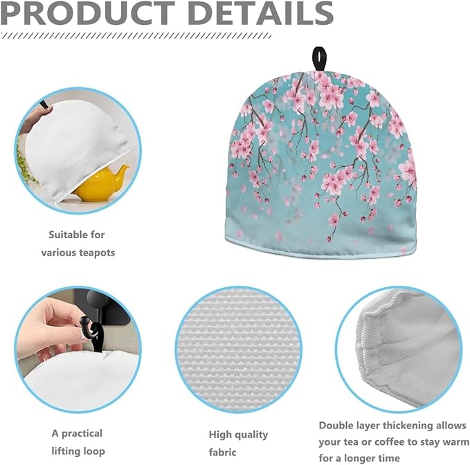 Blue Tea Cozies Cherry Blossom Tea Cozy for Teapot Insulated for Women Pink Tea Cosy for Teapot Home Kitchen Accessories