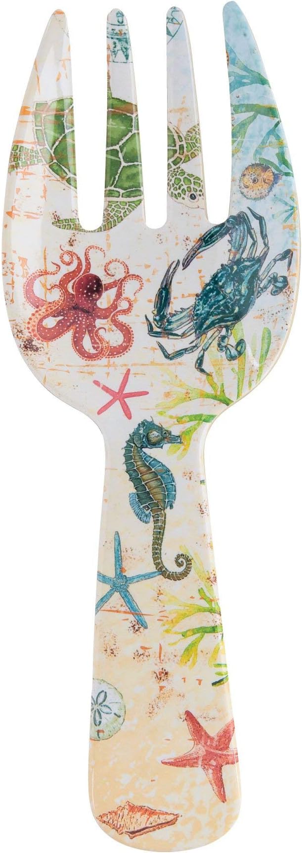 UPware Sea Life Melamine Salad Servers, Serving Utensil Set, Includes Serving Fork and Spoon for Tossing Salad, Multicolor, 10.75 Inch, Set of 2