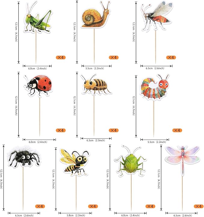 40 Pack Nature Insect Cupcake Toppers Dragonfly Snail Cupcake Picks Hawaiian Beach Insect Happy Birthday Anniversary Wedding Cake Decorations Party Supplies