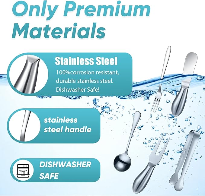 Patelai Charcuterie Board Accessories Cheese Spreader Knife Set Charcuterie Utensils Butter Knife Stainless Steel Mini Serving Tongs Spoons Appetizer Forks for Pastry Christmas(Silver,20 Pieces)