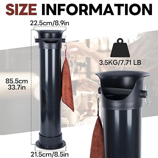 Espresso Knock Box, 18 L Floor Standing Espresso Knock Box Large Commercial Coffee Knock Box with Shock-Absorbent Espresso Dump Bin with Brushes Garbage Bags and Towels for cafes and Office