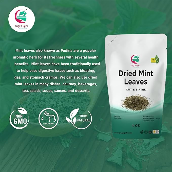 Dried Mint Leaves 4 oz | Peppermint Leaves For Tea & Savoury | Non-GMO, Ethically Sourced, Cut & Sifted | Bulk Tea Loose Leaf - Yogi?์
ฒ Gift์งฐ