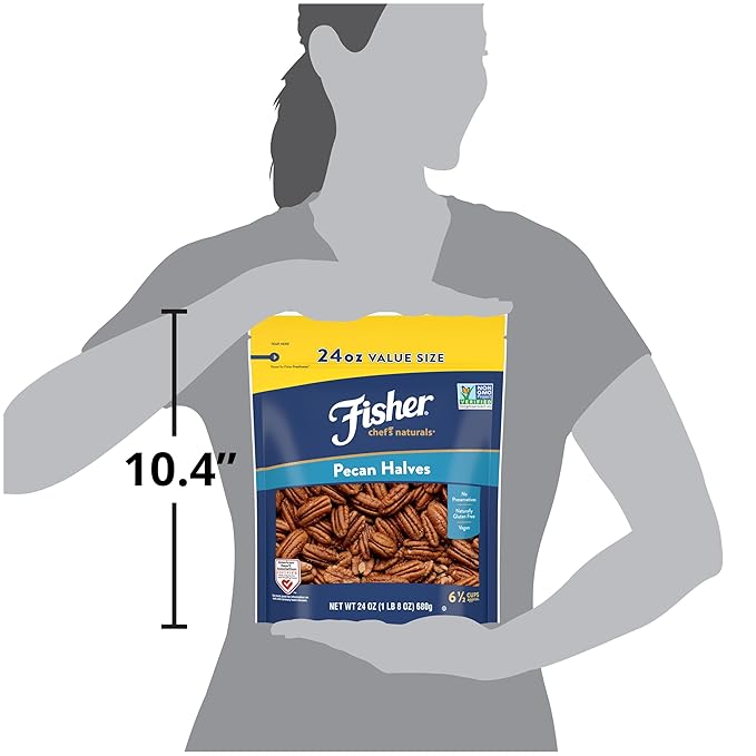 Fisher Chef's Naturals Pecan Halves 24 oz Resealable Bag, Unsalted Raw Nuts for Cooking, Baking & Snacking, Healthy Snacks for Adults, Vegan Protein, Keto Snack, Gluten Free Raw Pecans Halves