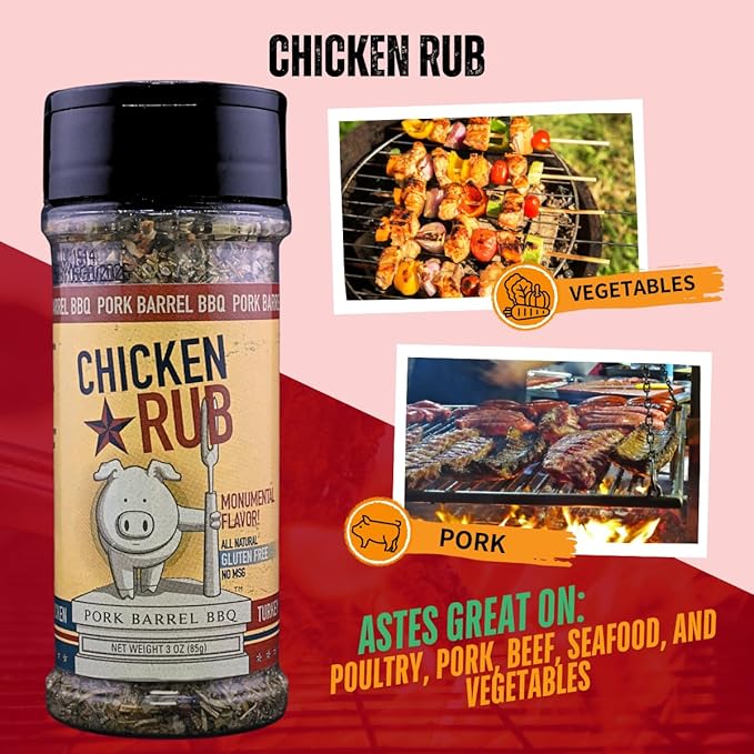 Pork Barrel BBQ Chicken Spice Rub | All-Purpose Seasoning and Spice Rub |Grilling Essentials, Perfect for Grilling, Smoking, or Cooking Wings, Chicken, Beef, Pork, Seafood, and More | Gluten-Free, No MSG, Zero Calorie, 3 oz