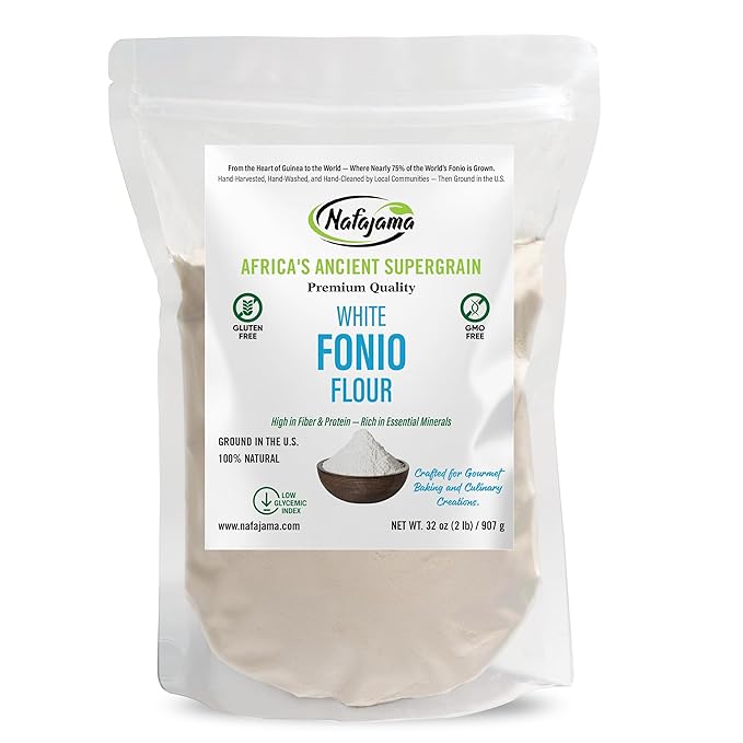 Nafajama Premium Gluten-Free White Fonio Flour | Ancient African Superfood | All-Natural, Non-GMO, Vegan, High-Fiber - 1 Bag of 2 lb / 907 g