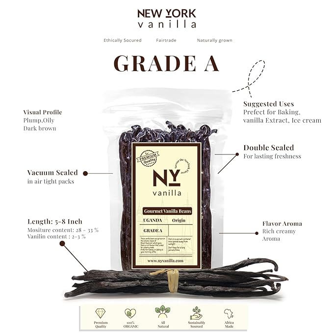 25 Whole Vanilla Beans Grade A + | Premium Vanilla Bean Pods for Making VanillaExtract | NON GMO | Perfect for Homemade Extract, Baking, Ice cream, Desserts |~6-8 Inches | NYVanilla.