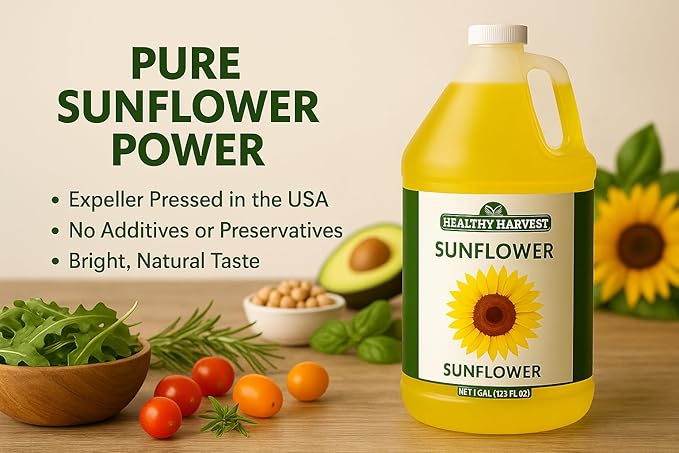 Healthy Harvest Non-GMO Sunflower Oil - Healthy Cooking Oil for Cooking, Baking, Frying & More - Naturally Processed to Retain Natural Antioxidants (One Gallon)