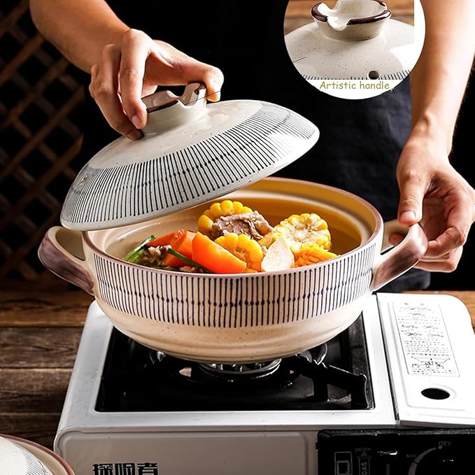 Ceramic Casserole Dish with Lid, Ceramic Cooking Pot Nonstick Earthenware Pot, Ceramic Stew Pot with Handle Round Ceramic Cookware for Stew Steam, Soup Bowl,2.3Quarts