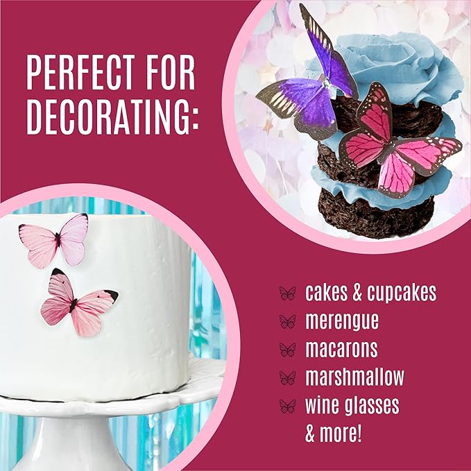 Sugar Robot Inc. Edible Butterflies for Cake Decorating - Small Size, Premium Crafted in the USA - Butterfly Cake and Cupcake Toppers, Decoration (Pink)
