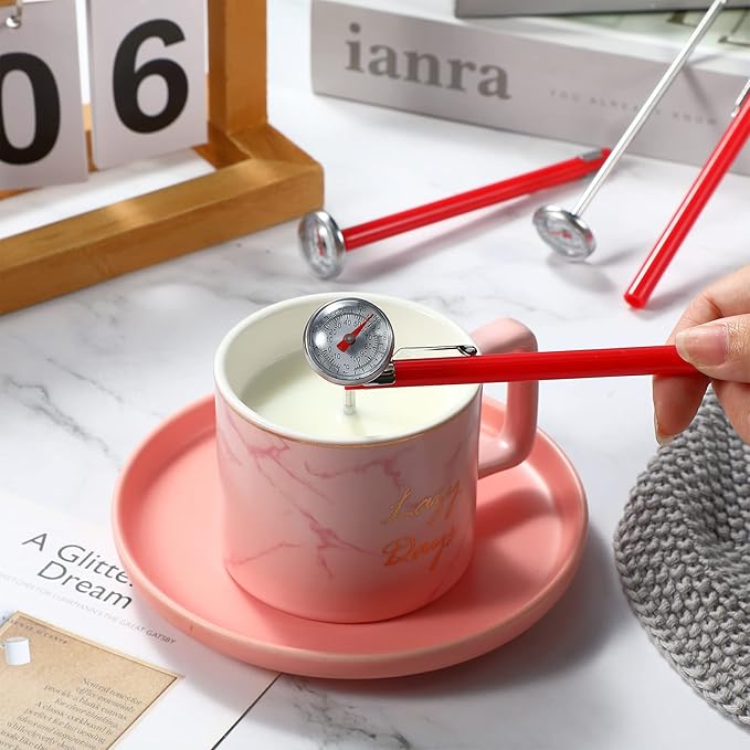 Xuhal 24 Pcs Stainless Steel Kitchen Thermometer with 5 Inch Long Stem 1 Inch Dial Thermometer Milk Frothing Food for Oven Probe Meat Grill BBQ Cooking Chocolate Water (Red)