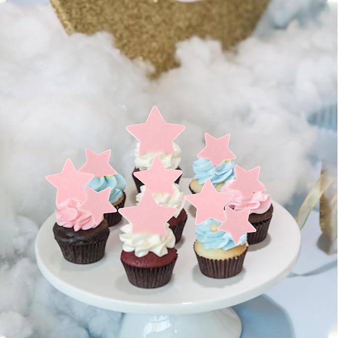 60 Pack Edible Star Cupcake Topper Twinkle Little Star Cupcake Picks Water Paper Little Star Theme Cupcake Decorations for Wedding Engagement Bridal Shower Birthday Party Supplies Pink