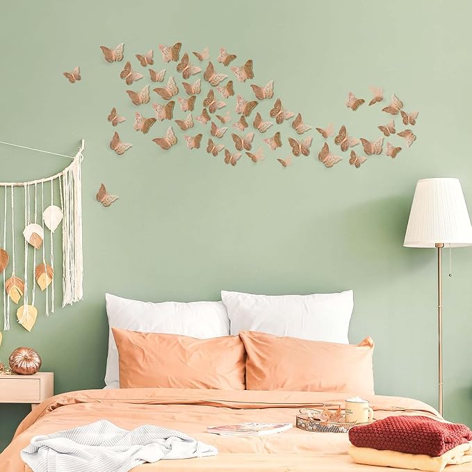 72 Pcs Rose Gold Butterfly Decorations - 3 Sizes, 3 Styles, 3D Wall Decor for Parties, Birthdays & Crafts
