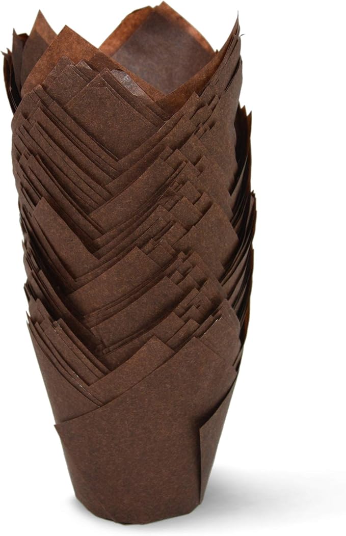 SimpleGood Brown Medium Size Tulip Baking Cups Cupcake Liners Muffin Liners Greaseproof Paper 100