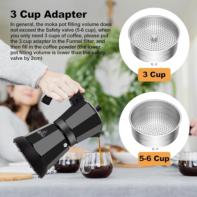 Electric Aluminum Moka Pot 5-6 Cup 270ml Espresso Maker with Detachable Base Ideal Coffee Makers for Home MochaPot Italian and Cuban Cafì±?Coffeemaker Espressomaker CoffeePot Black