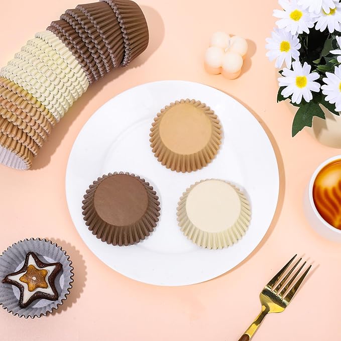 Whaline 600Pcs Brown Neutral Cupcake Liners Fall Color Brown Gradient Color Baking Cups Tan Neutrals Cupcake Wrappers Muffin Liners for Baby Shower Bridal Shower Wedding Birthday Party Supplies