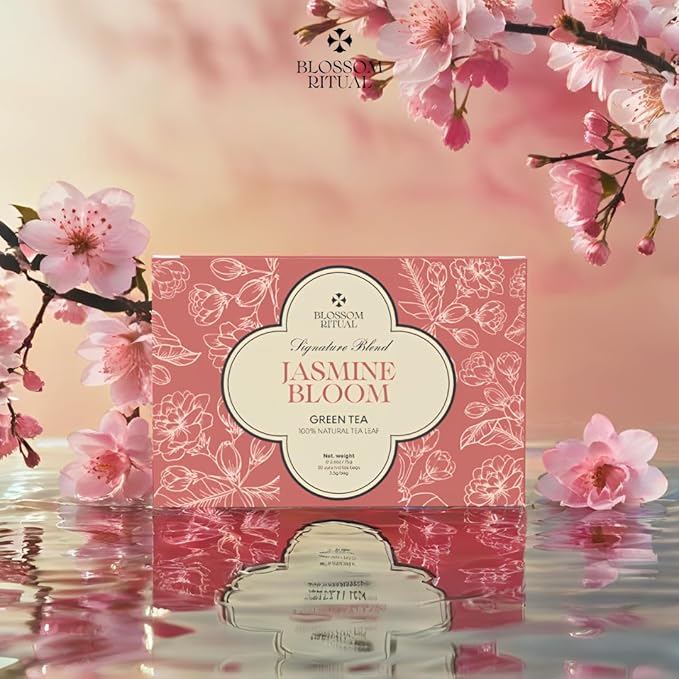BLOSSOM RITUAL Jasmine Bloom – Floral Green Tea Loose Leaf – 20 Natural Based Pyramid Bags – Serve Upto 60 cups – Jasmine Petal Infusion – Stress Relief & Rich Antioxidants | 2.65oz
